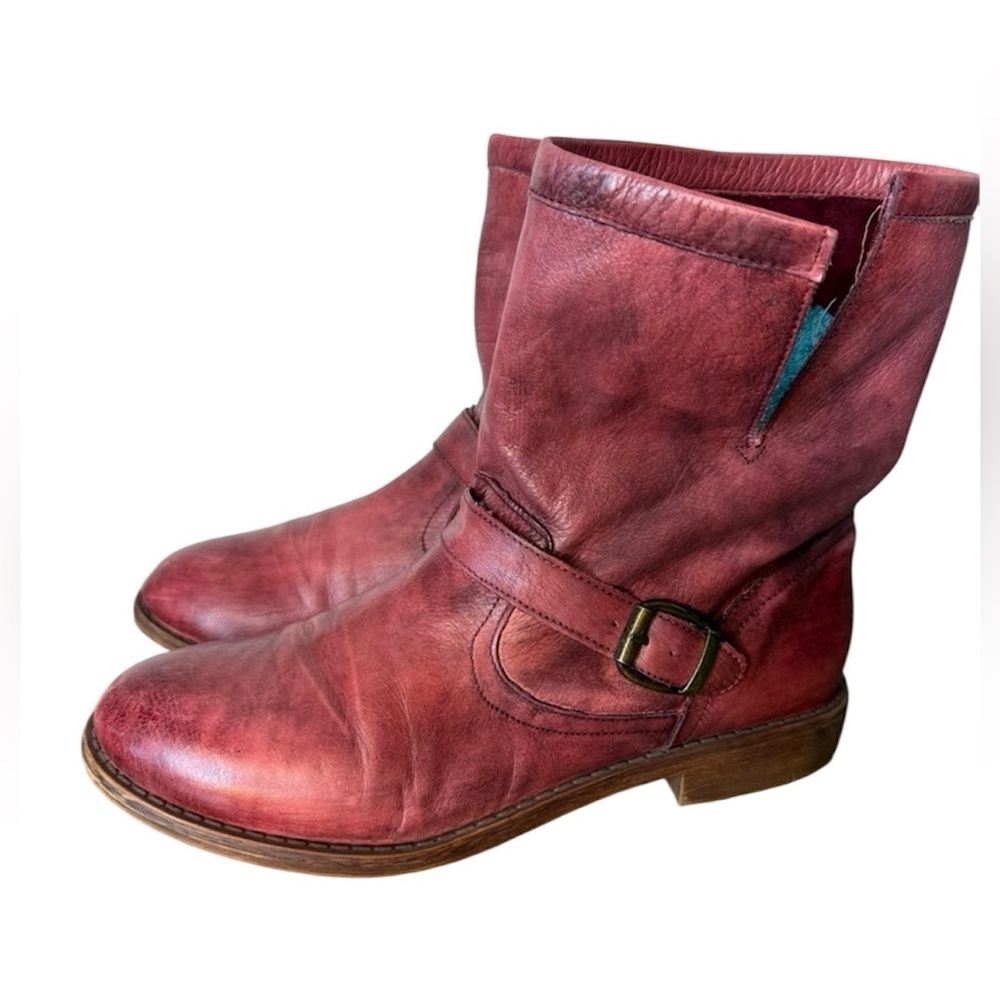 NINE WEST Wine Colour Leather Tapozoli Boots Floppy Slouchy Buckle Soft